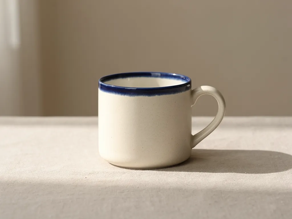 Cream Field ceramic mug with cobalt blue rim