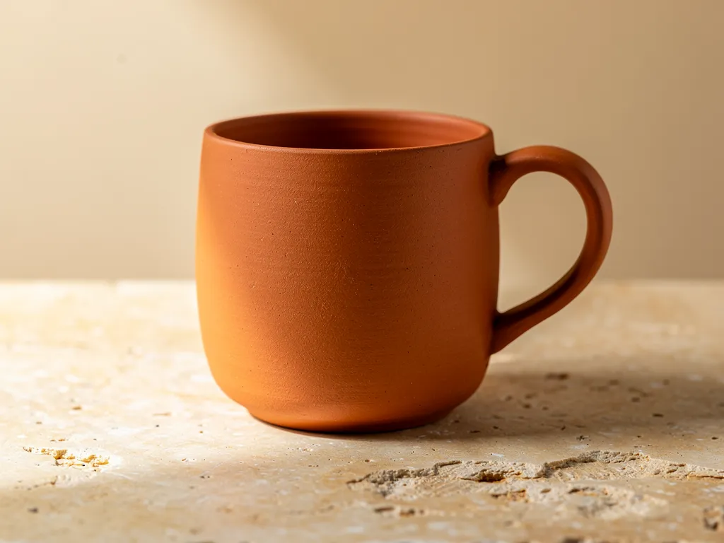 Terracotta Atlas stoneware mug on a warm neutral surface